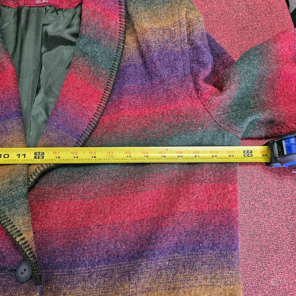 Vintage 90s Southwestern Wool Blanket Jacket L Shawl Collar Aztec Boxy Oversized - Picture 7 of 9